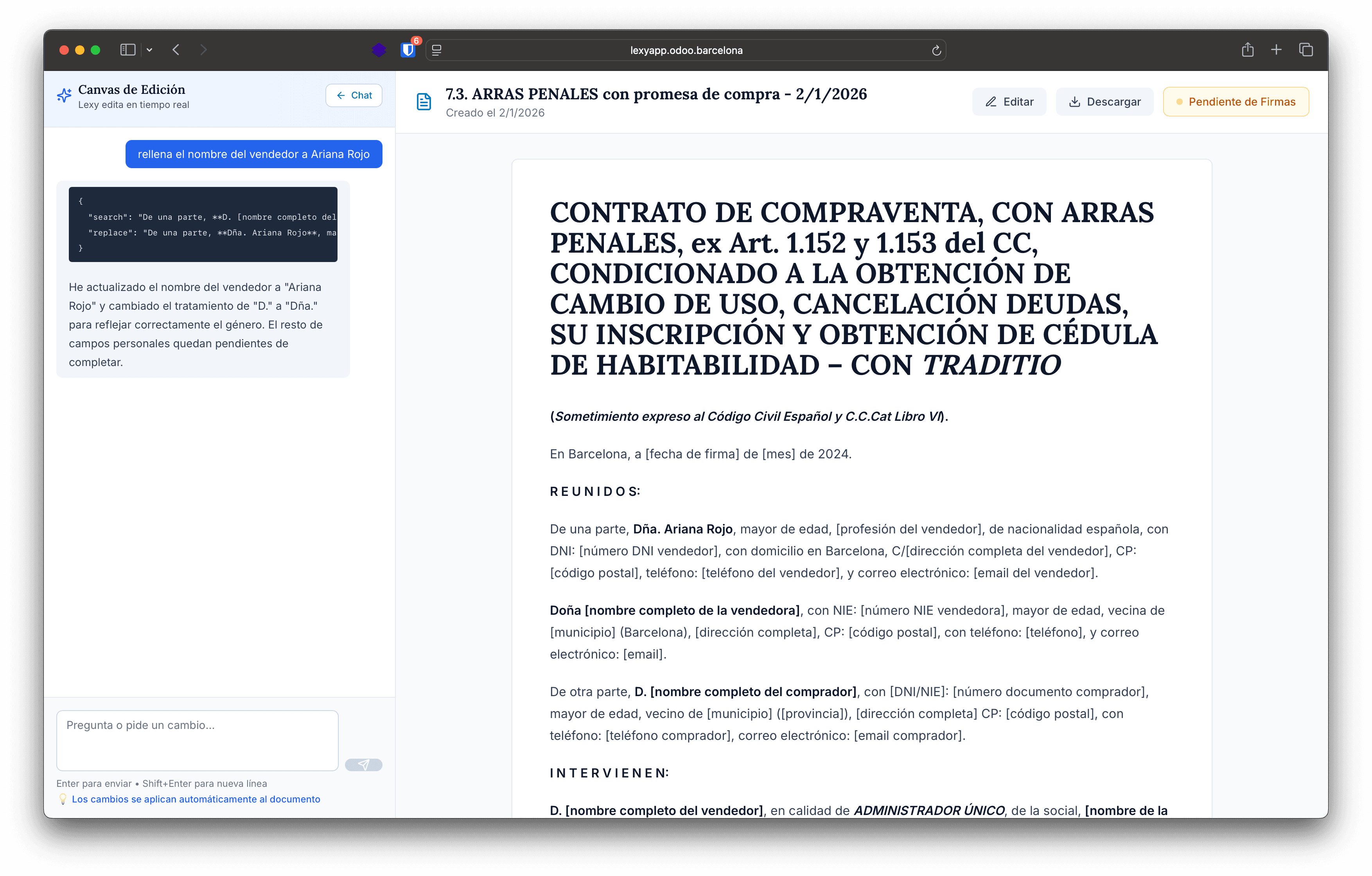 Canvas editor - Contrato generado y validado